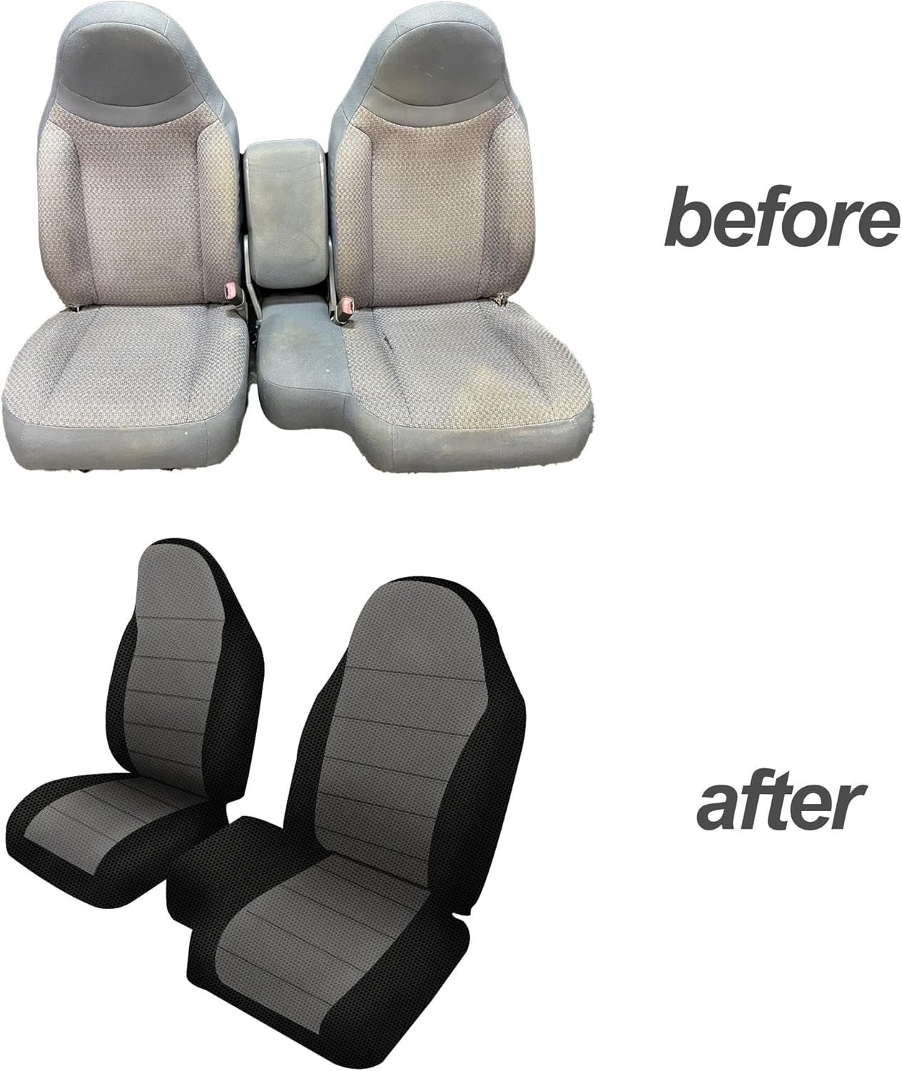ESMING 60/40 Front Split High Back Bench Seat Covers for Ford Ranger XLT 1998 1999 2000 2001 2002 2003, Knitted Fabric Without Console Cover - Gray