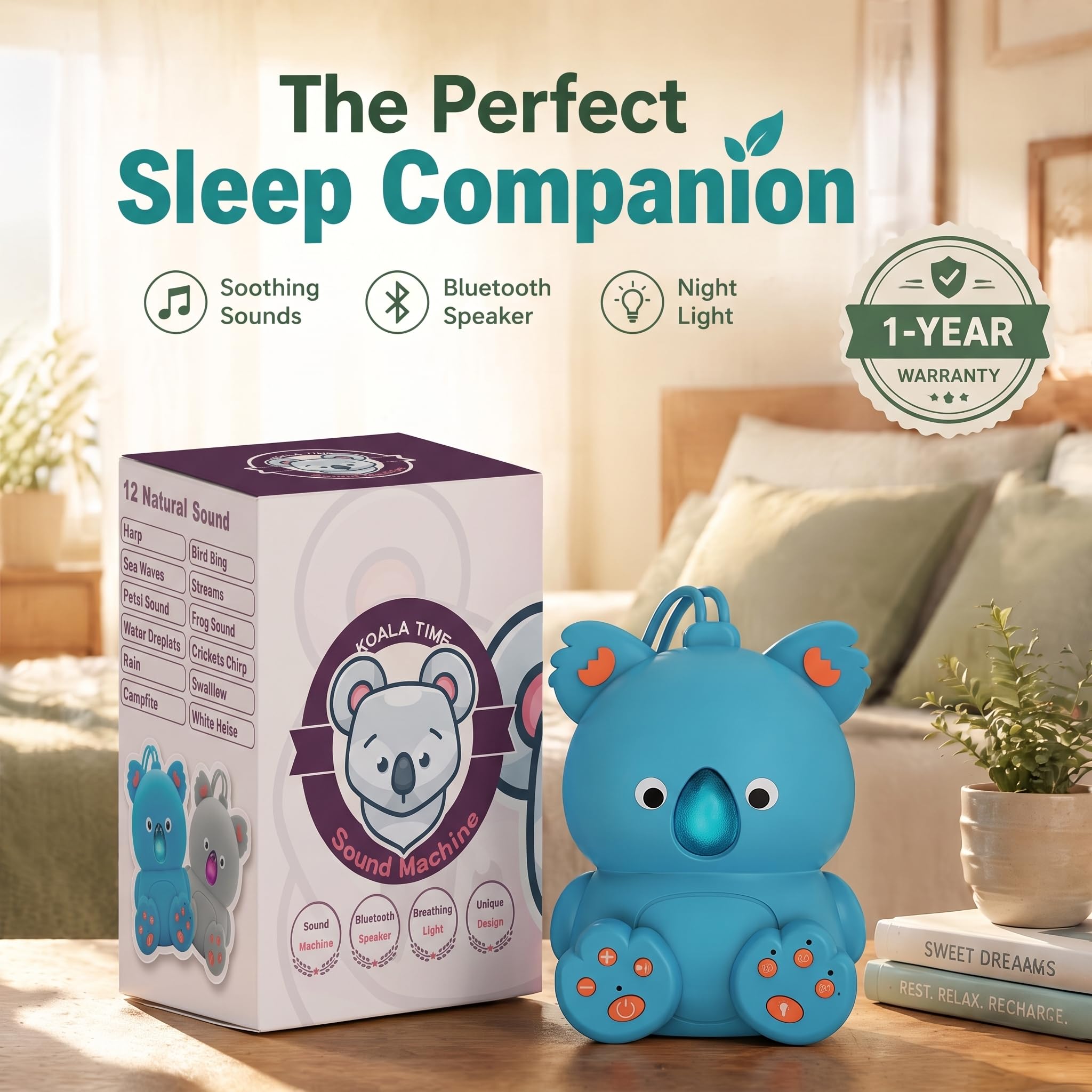 Baby White Noise Machine con altoparlante Bluetooth e timer, aiuto per il sonno dei bambini, suoni rilassanti per la scuola materna, viaggi, culla e in viaggio
