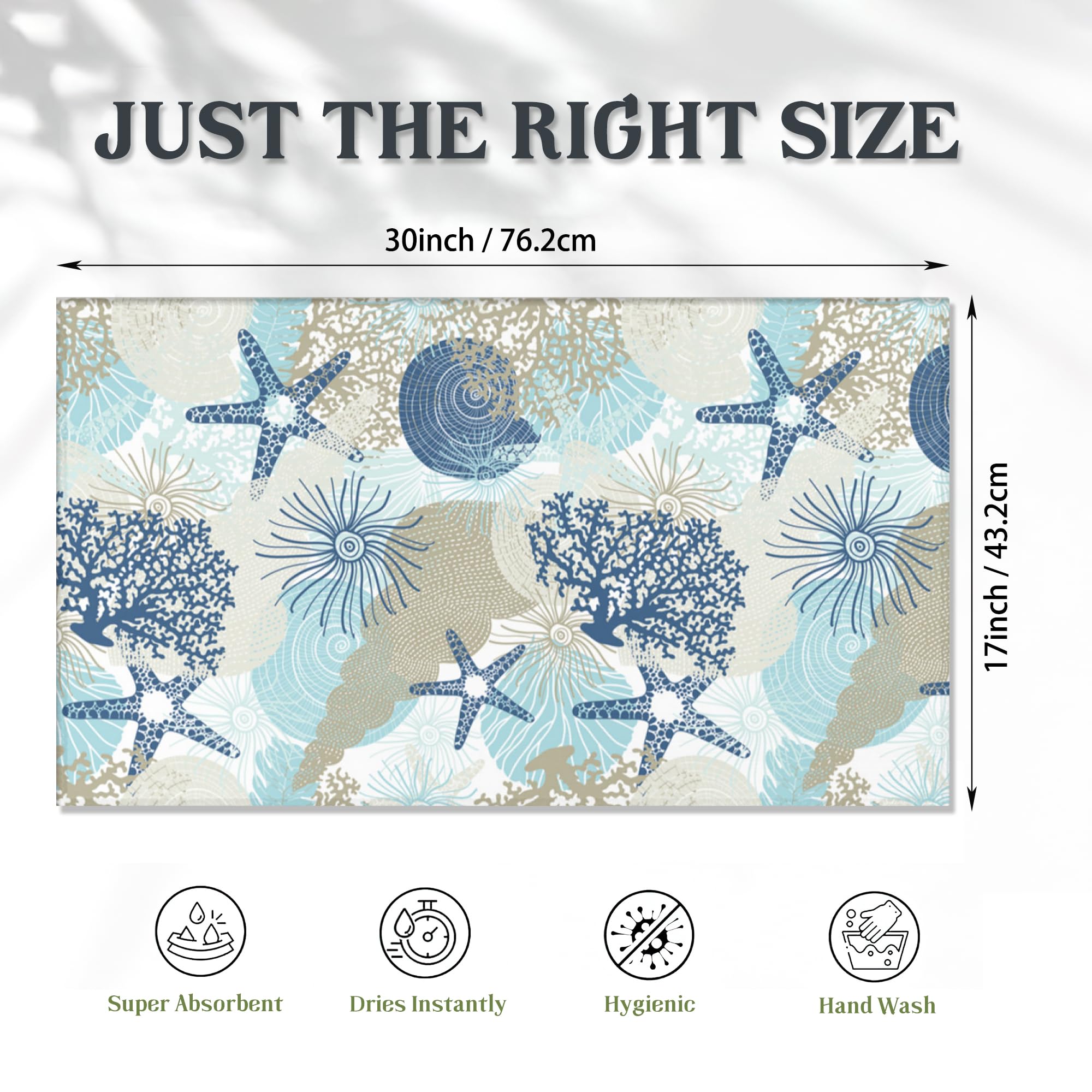 Beach Starfish Door Mats Outdoor Entrance,Cute Coral Seashell Doormat 17 X 30 Inch Waterproof All-Season Low-Profile Front Mat for Indoor Floor Home Entryway