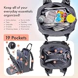 Dikaslon Baby Changing Bag Backpack, Large Baby Bag for Mum and Dad with 19 Pockets, Spacious Nappy Changing Bags with Mat, Pacifier Holder, Stroller Straps, Durable Polysteer (Dark Grey) - 3