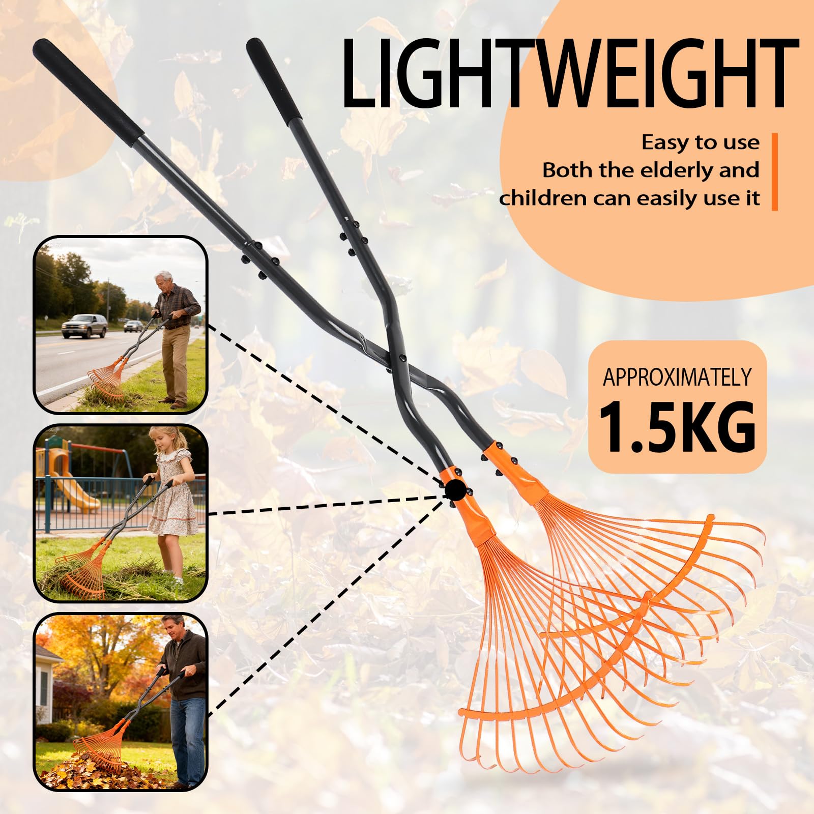 Rastrello per foglie in metallo resistente, rastrello da giardino estensibile da 67", rastrello da giardino con 24 denti in acciaio largo 23,2", rastrello da cortile per foglie, erba, feltro, ghiaia