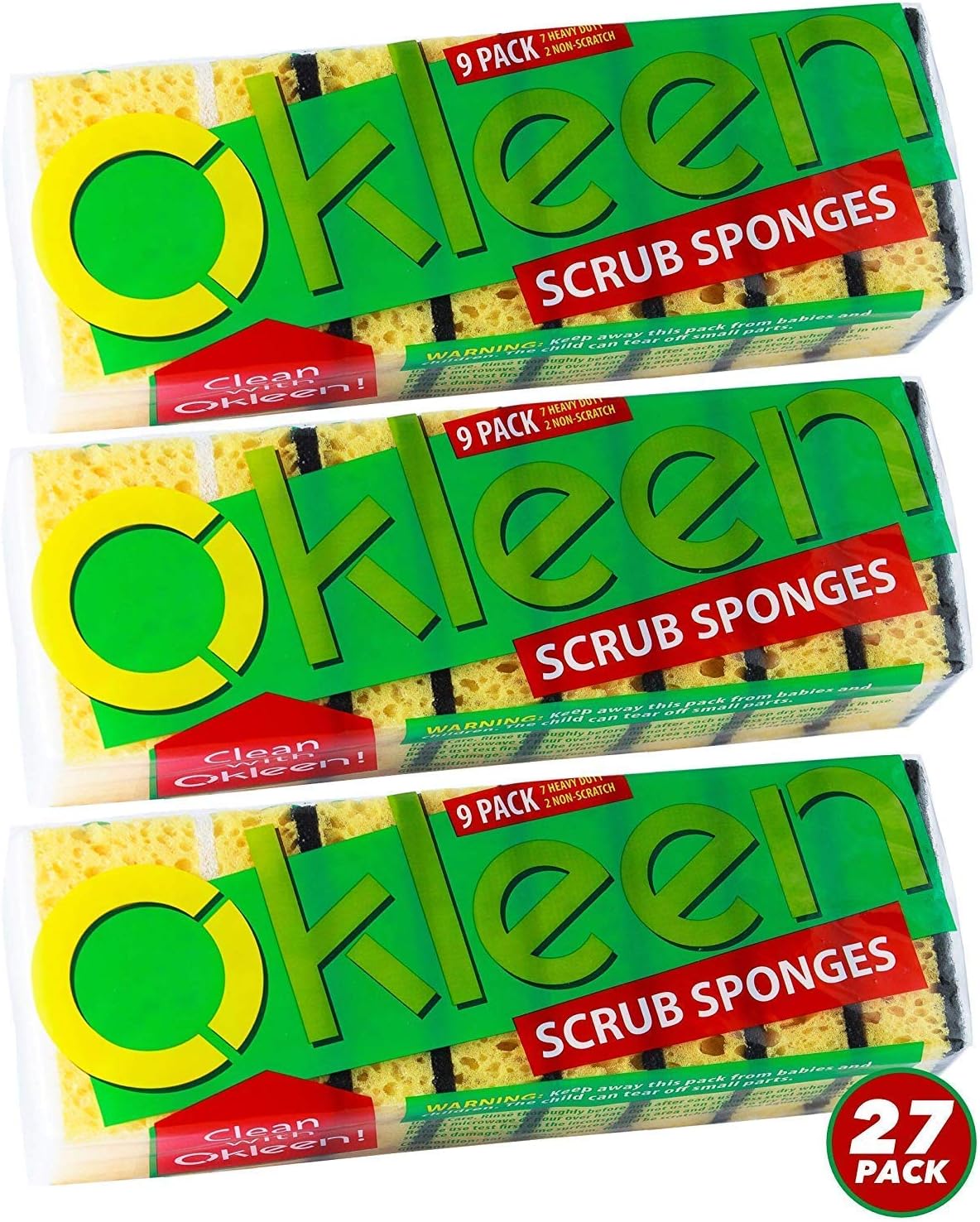 Yellow Multi Use Scrub Sponge. Made in Europe. 27 Multipack, 4.3x2.8x1.4 inches. Multi Color Black Heavy Duty and White Non Scratch Fiber. Durable & Delicate Sponge Gift Set for Stove & Kitchen