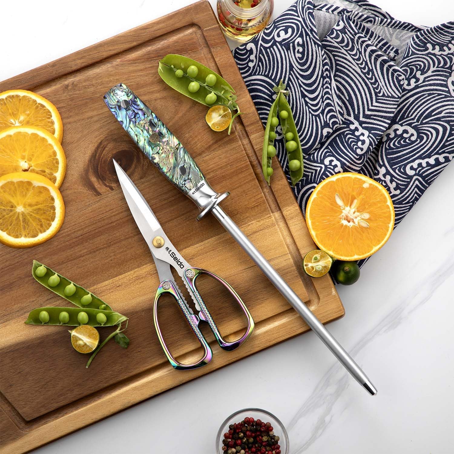 13-Piece Awabi Knife Block Set – Premium VG-10 Damascus Steel Knives with Abalone Shell Resin Handles