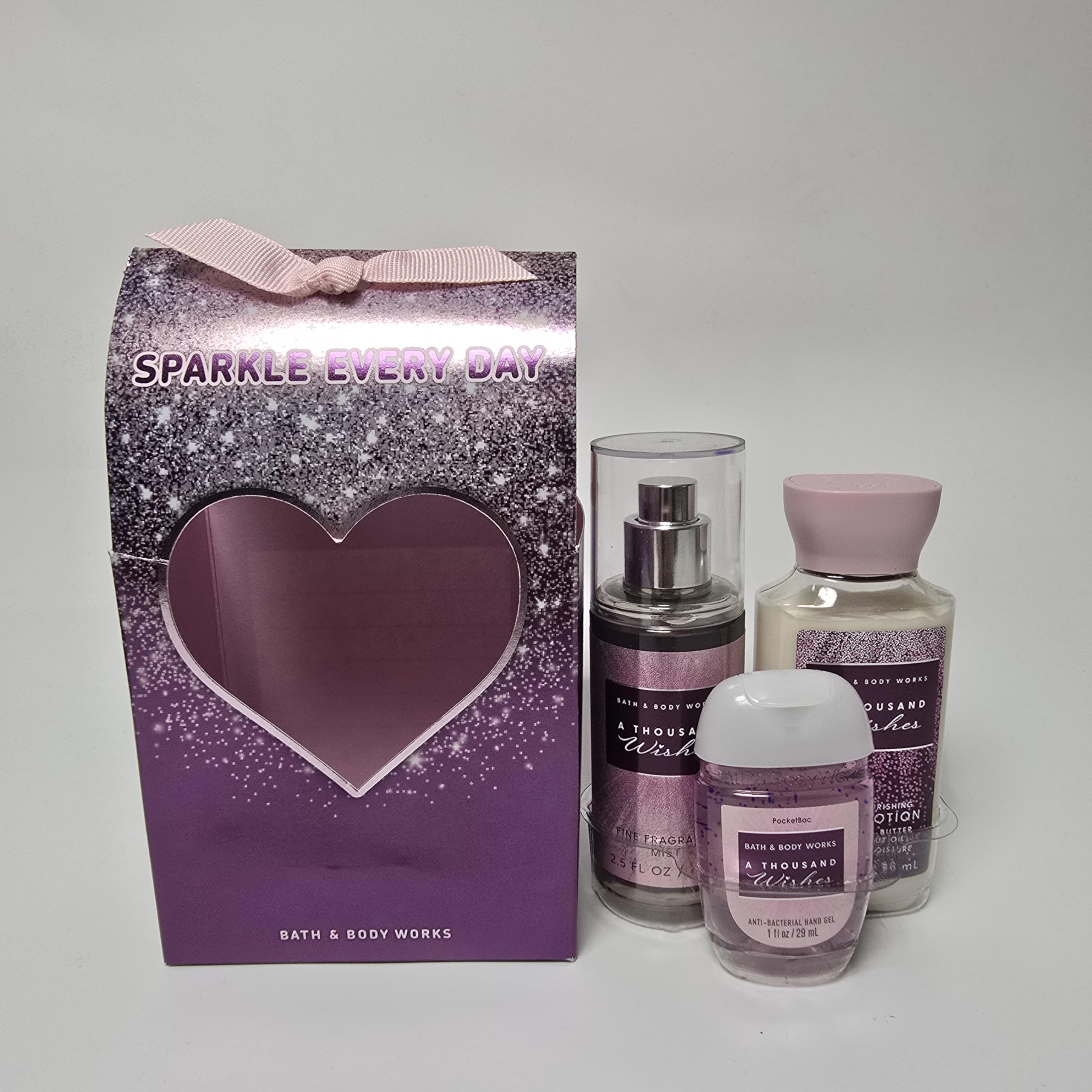 Bath And Body Works A Thousand Wishes Travel Size Gift Bag Set. - Fine Fragrance Mist - Ultra Shea Body Cream - Hand Gel - Travel Size