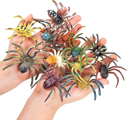 Spider Toys - 12 figuras realistas de araña, figuras de tarántula coloridas para decoración de Halloween, juguete educativo temprano, fiesta de
