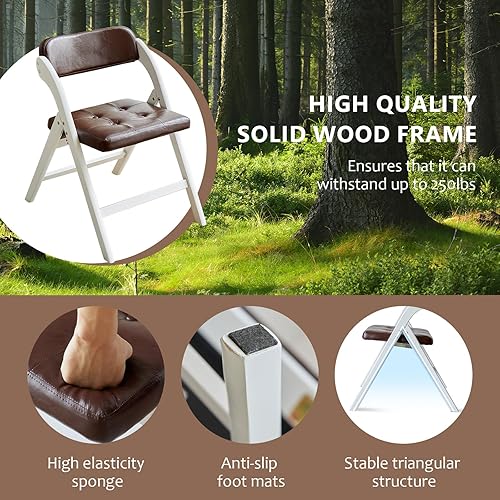 Miniatura 6 de Juego de 2 sillas plegables de madera, modernas sillas plegables con asientos acolchados, sillas de comedor plegables, silla plegable acolchada para