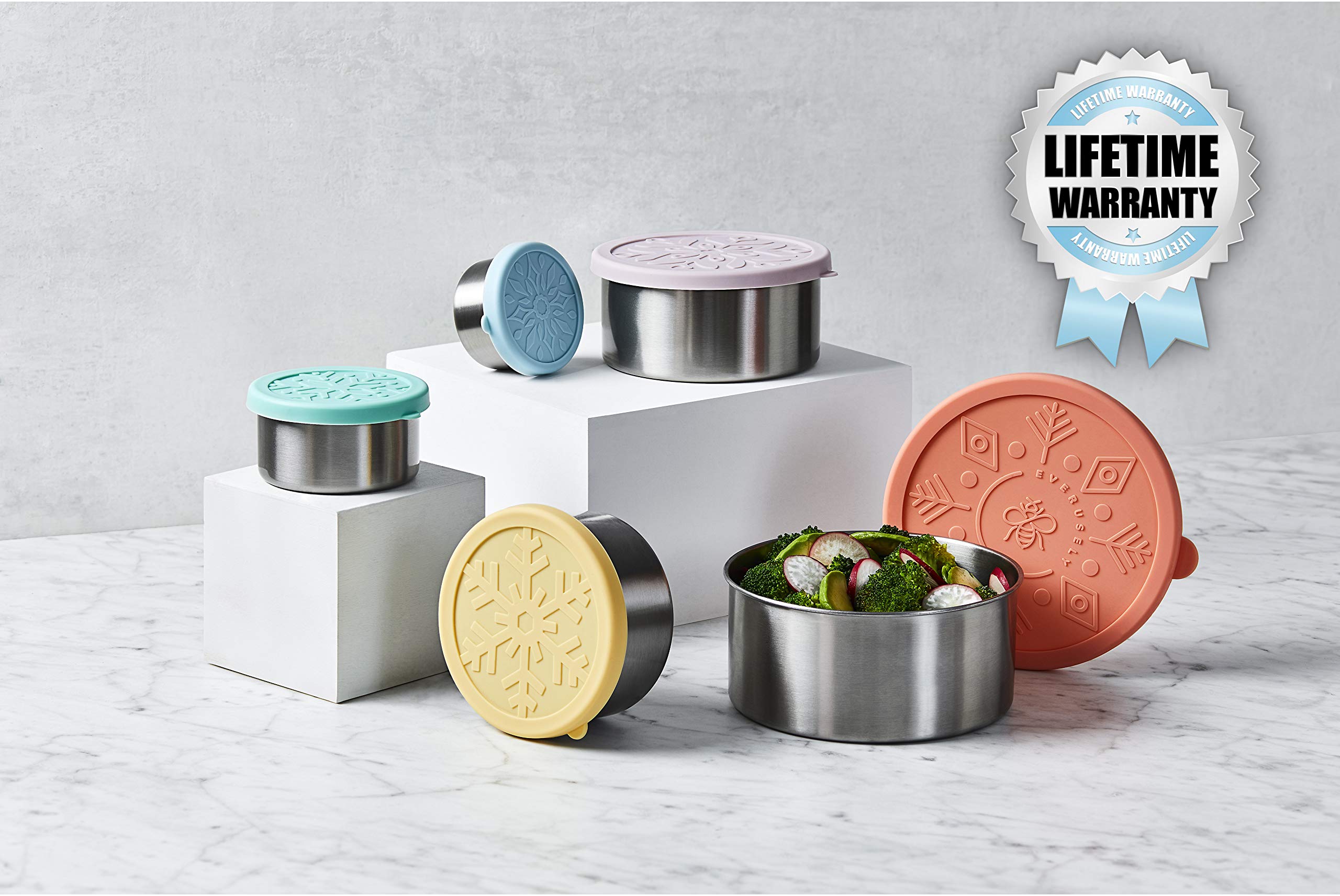 Everusely Stainless Steel Food Containers With Lids, Reusable Snack