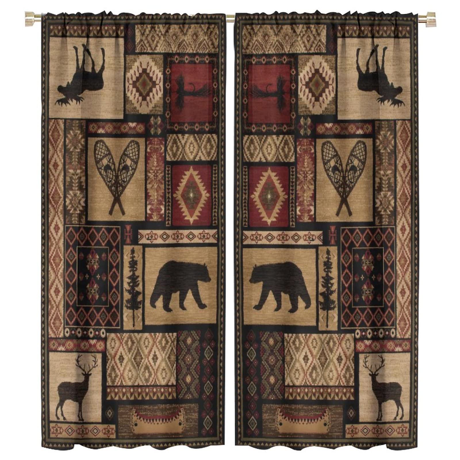 AVAA1 PTE. LTD Rustic Moose Deer Curtain, Retro Rustic Bear Country Style Rustic Cabin Windows Curtain for Kitchen Bedroom Living Room 42x45inch