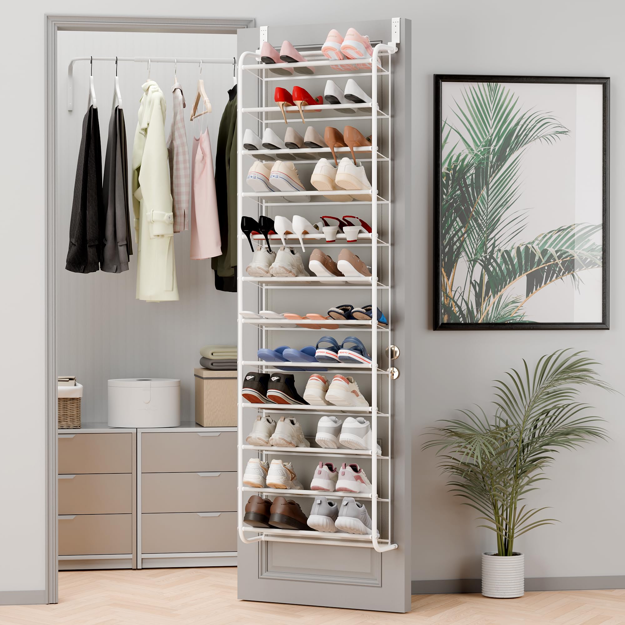 Whitmor 36 Pares de organizadores de Zapatos para Colgar sobre la Puerta, Organizador de Zapatos Colgante de 12 Niveles, Soporte de Metal Resistente y Malla, Zapatero Colgante para Organizador y