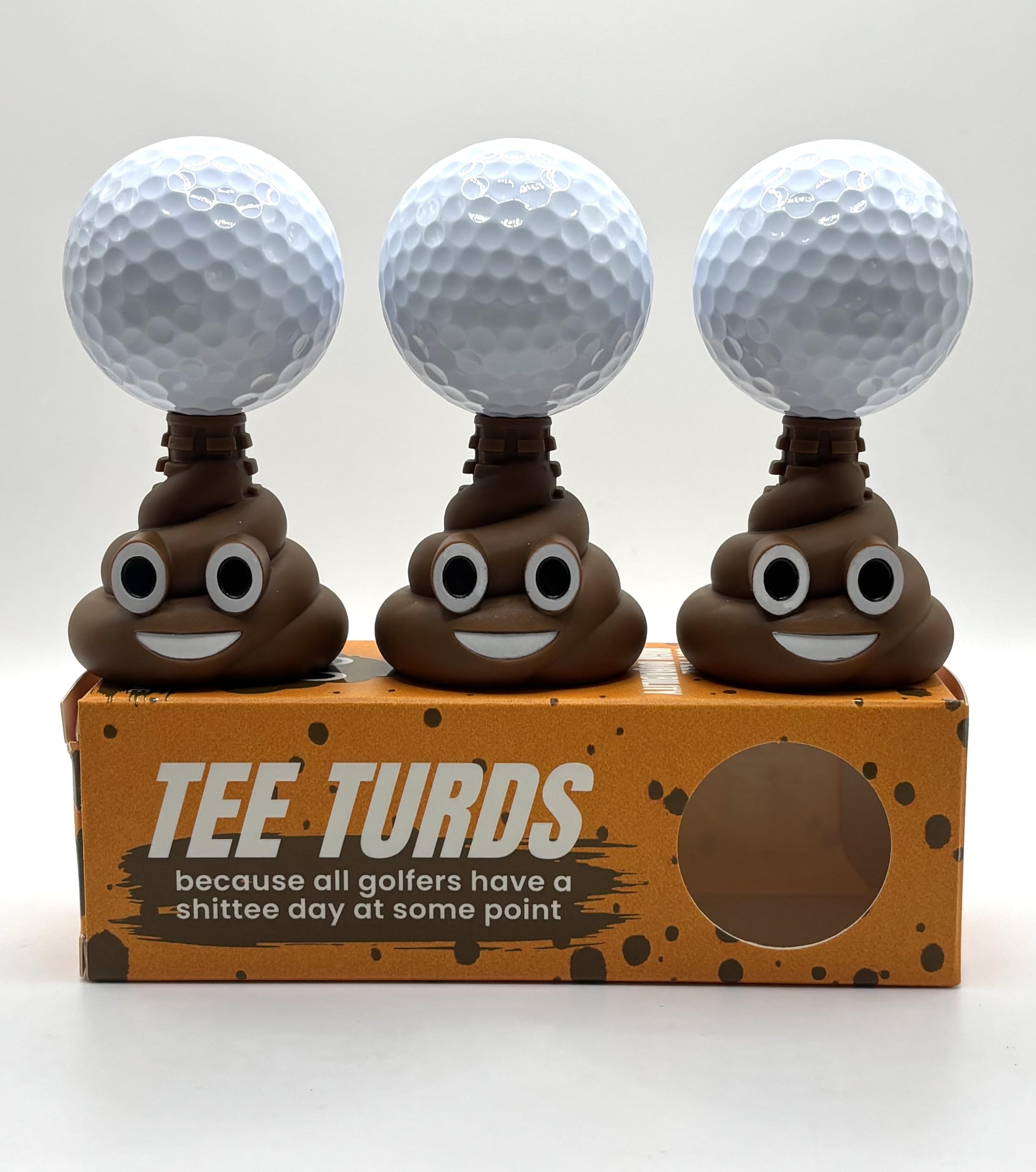 Tee Turds Novelty Golf Ball Holder, Funny Emoji Poop Design Golf Tee Set, Brown Plastic Golf Accessories, Perfect Gag Gift for Golfers, Great Christmas Joke Present, Stocking Filler for Golfer