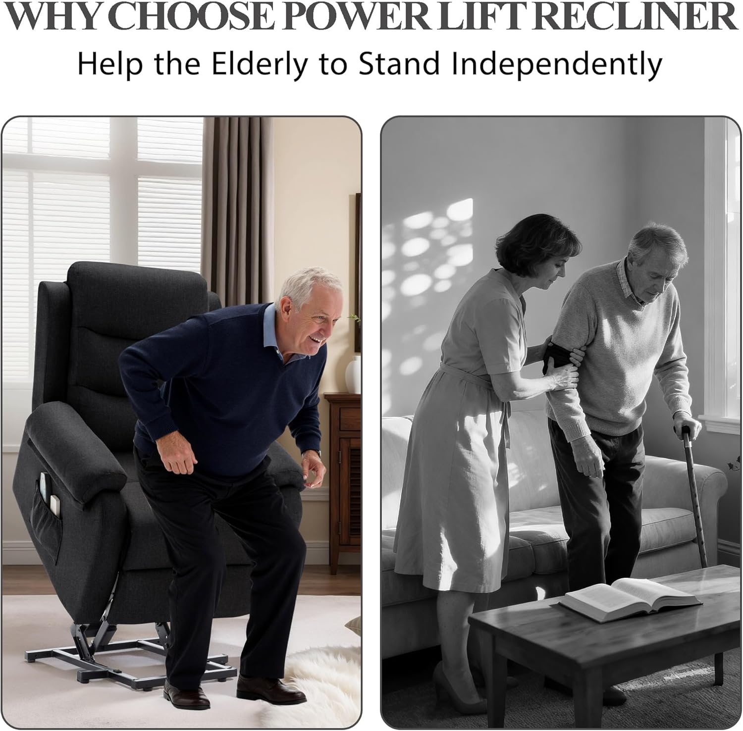Power Lift Recliner Chair demonstrating various recline angles