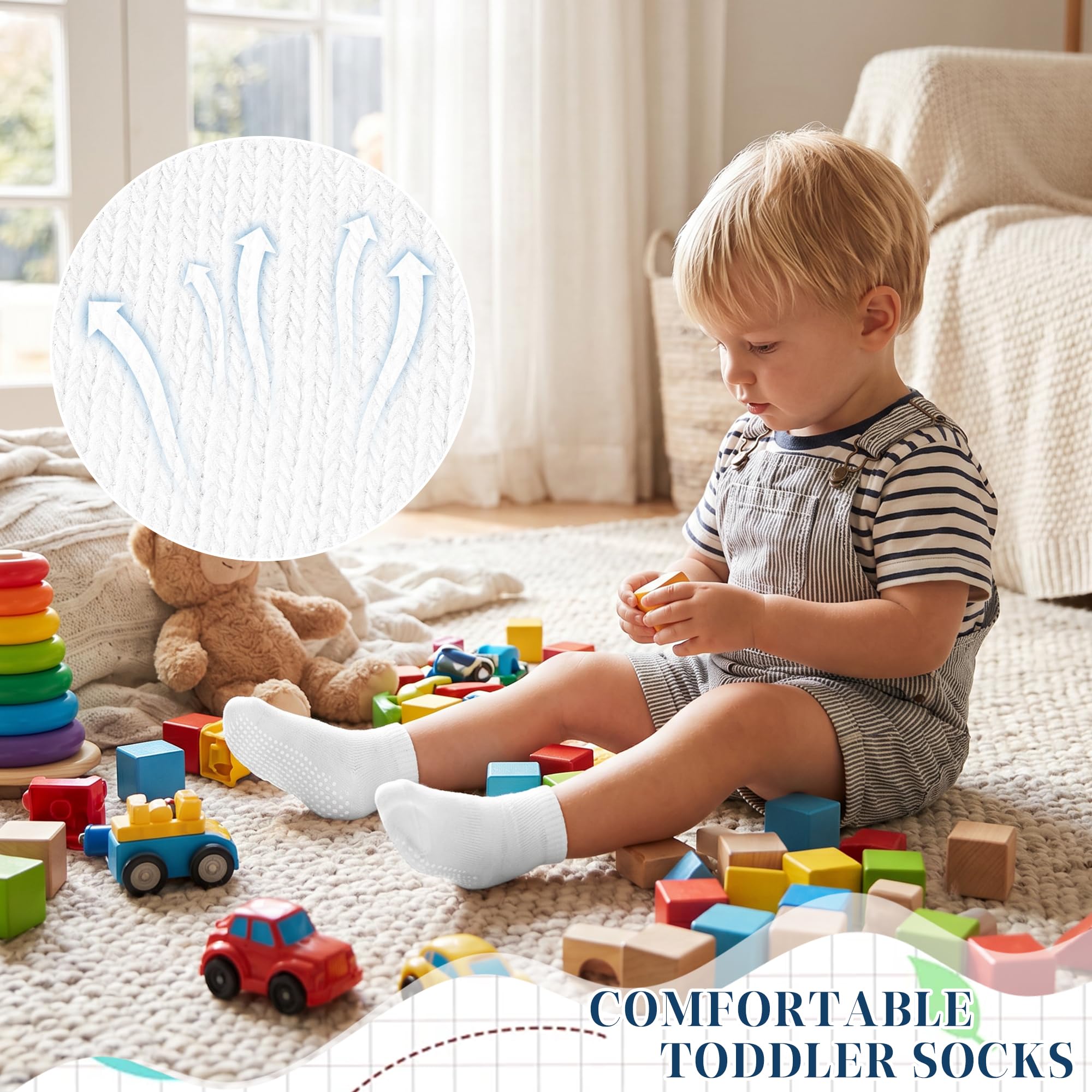 GRPSKCOS Calcetines antideslizantes para bebés de 0 a 7 años, 12 pares de calcetines de tobillo antideslizantes para niñas y niños