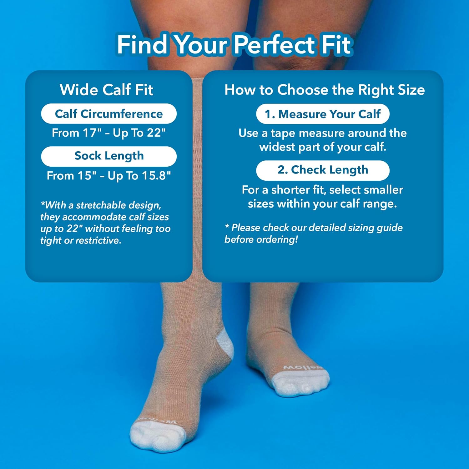 Wellow Wide Calf Compression Socks, Knee High Support, Fit for Men & Women, 18-25 mmHg, Made with Viscose from Bamboo - Image 2