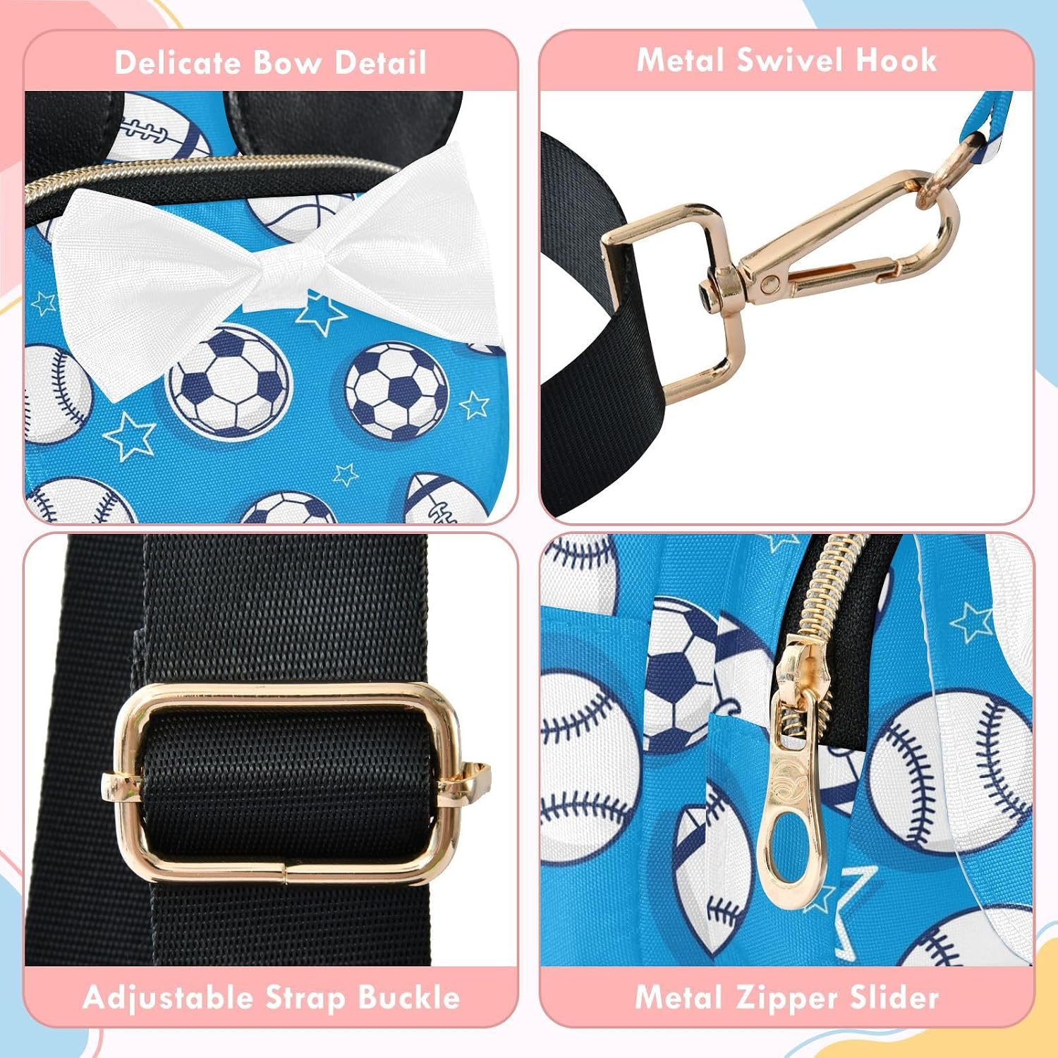 Balls Kids Sling Bag for Girls, 3.1x7.5x5.7 Inches | Crossbody Fanny Pack, Toddler Purse, Cute Sling Belt Bag with Ears, 2L Small Shoulder Chest Bag for Travel