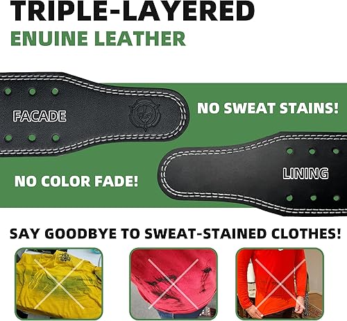 Miniatura 5 de Cinturón de levantamiento de pesas (0.236 in de grosor) piel auténtica, que ofrece soporte para la espalda. Hebilla de doble punta, ideal para