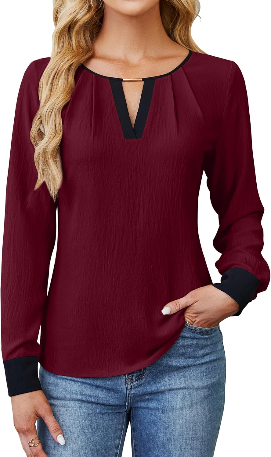 Blooming Jelly Womens Business Casual Long Sleeve Tops Color Block Fall Outfits 2026 Dressy Basic Work Shirts