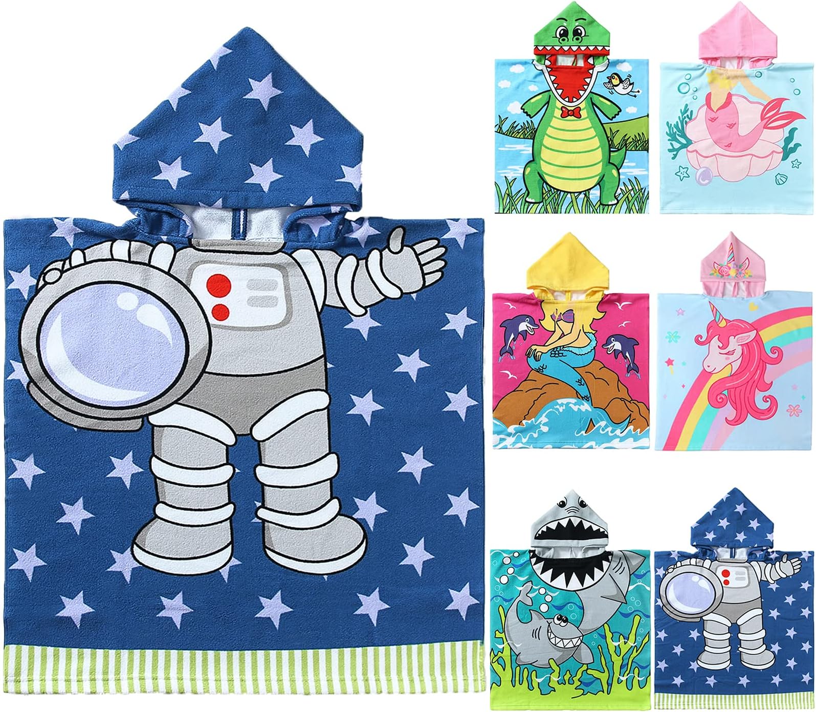 NovForthKids Beach Towel for Boys Girls, Astronaut Hooded Bath Towel Wrap, Toddler Pool Towel with Hood