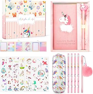 Maomaoyu Unicorn Stationary Sets for Girls, Girls Stationary Gift Sets with Unicorn Gift Box, Pencil Case & Stickers, Unicorn Birthday & Christmas Gifts for Girls Age 4 -12, Pink