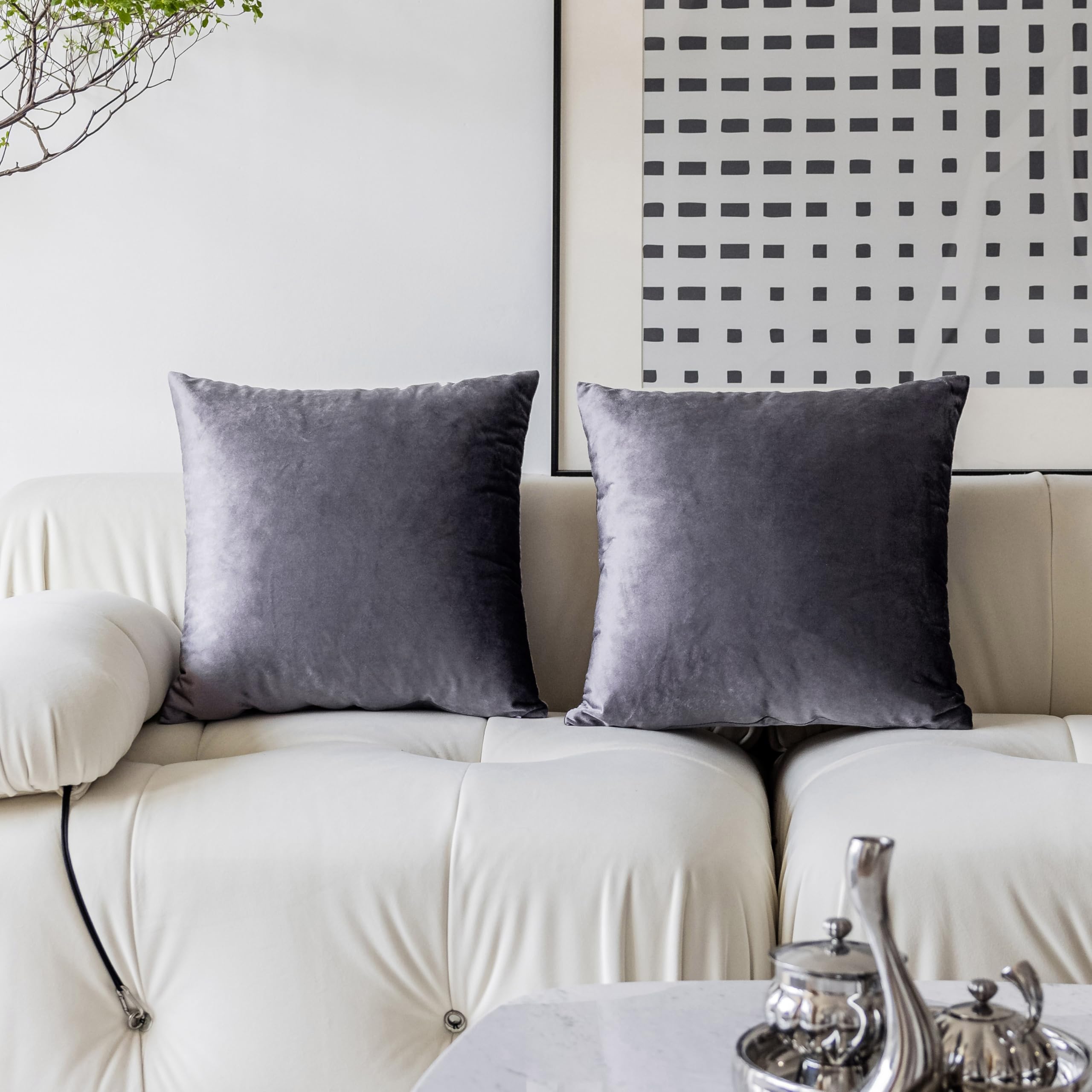 Demetex Set di 2 federe per cuscini in velluto, moderne, 45 x 45 cm, per camera da letto, divano, panchina, sedia, colore lilla, 45 x 45 cm, colore: lavanda