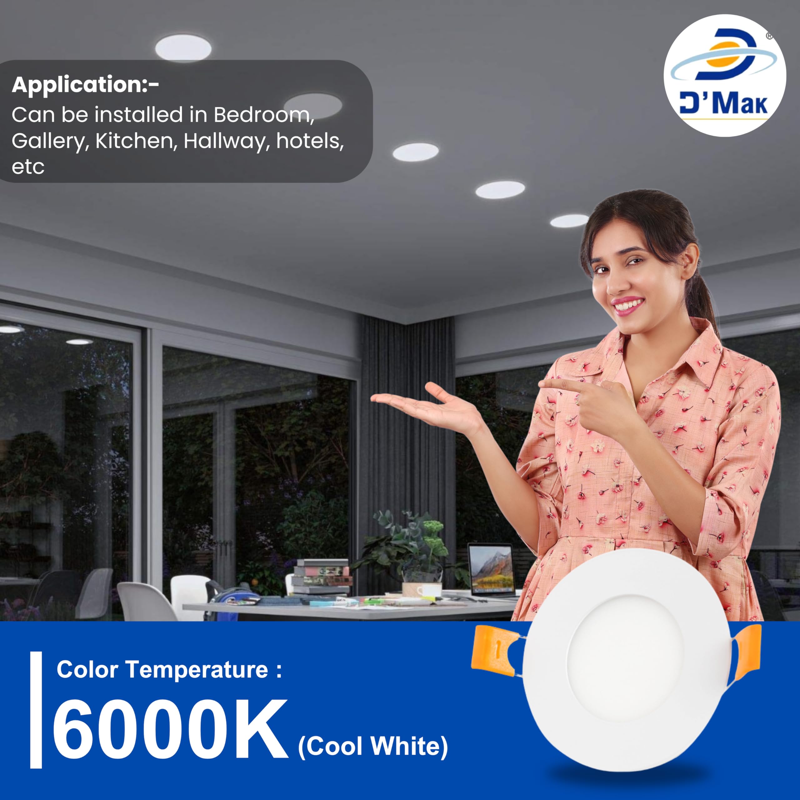 D’Mak™ Exclusive 6 Watt Ultra Slim LED Round Panel Lights with IC Driver Energy Super Saver {'IP50 ' Dust Proof} Roof White 6500K (6.00 Watts) Pop Ceiling Required (Pack of 05) | led pop ceiling lights | 6watt round led | 4