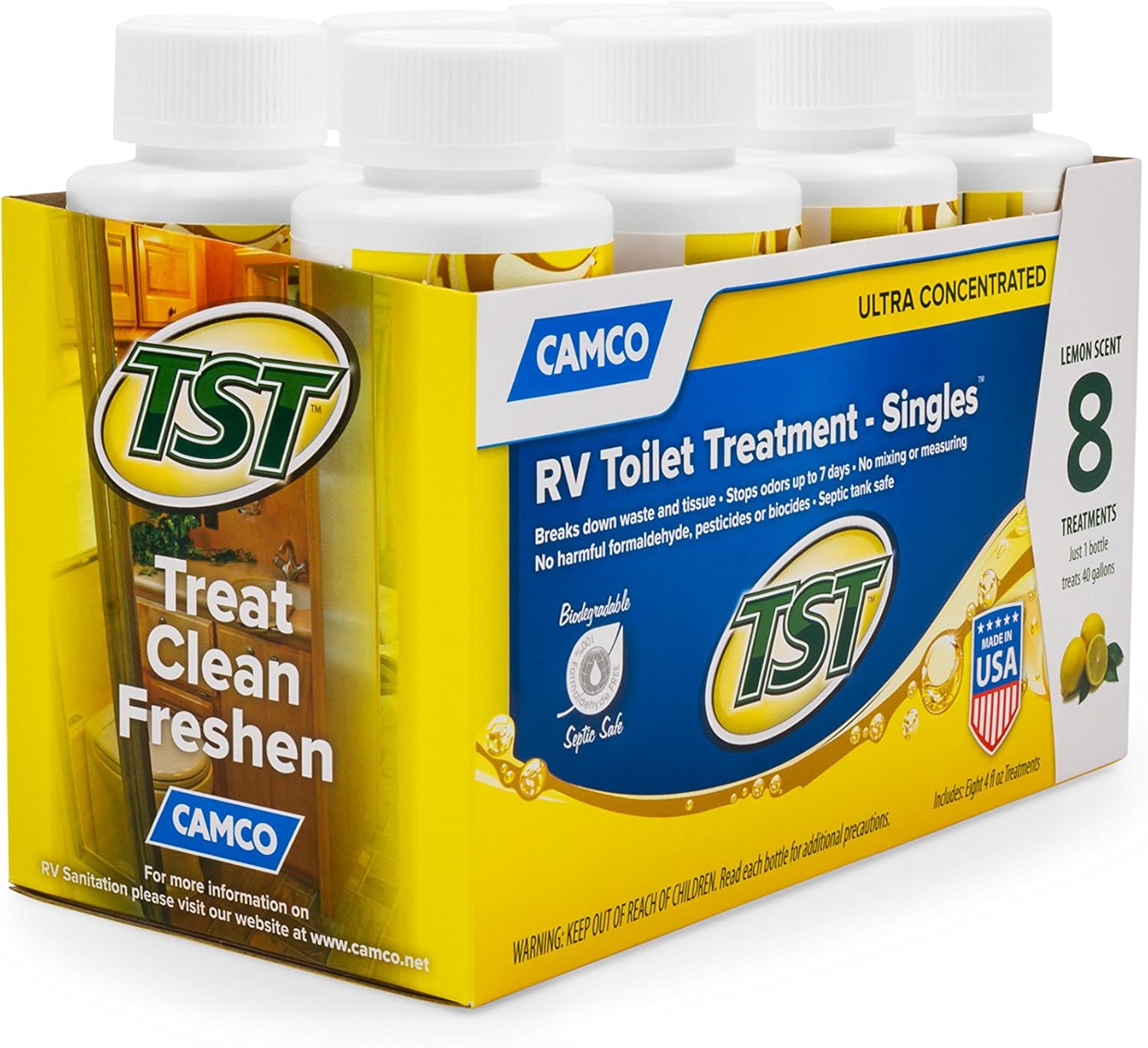 Camco 41571 TST RV Toilet Treatment Lemon Singles 8-4oz : Automotive
