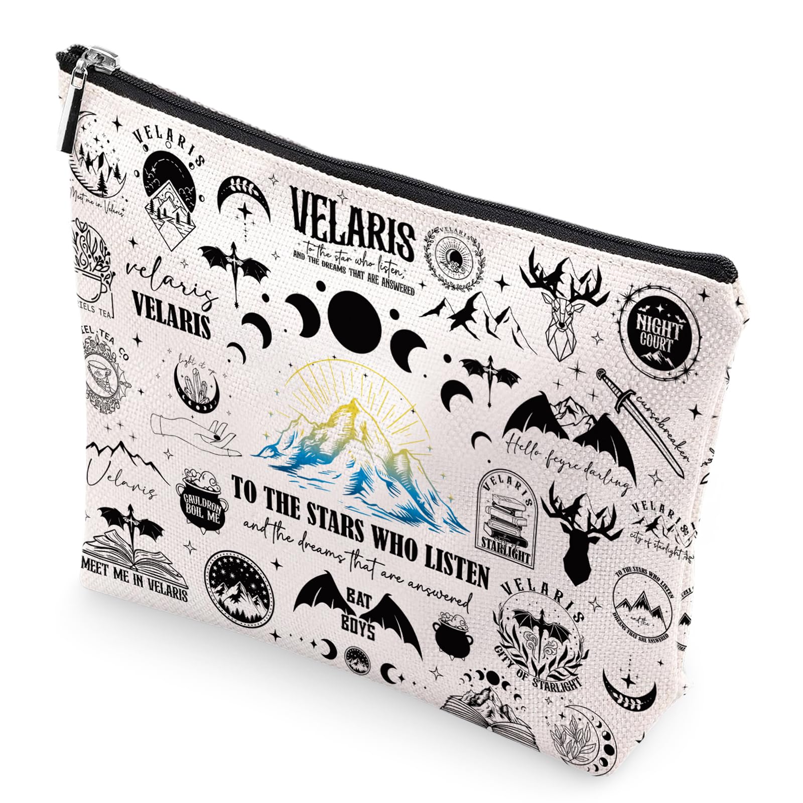VeloKomo ACOTAR Gifts Makeup Bag - Reusable Organizer Bags Fantasy Birthday Gift for Girls Women Bookish Friend Novel Lover Fan Merch Cosmetic Pouch