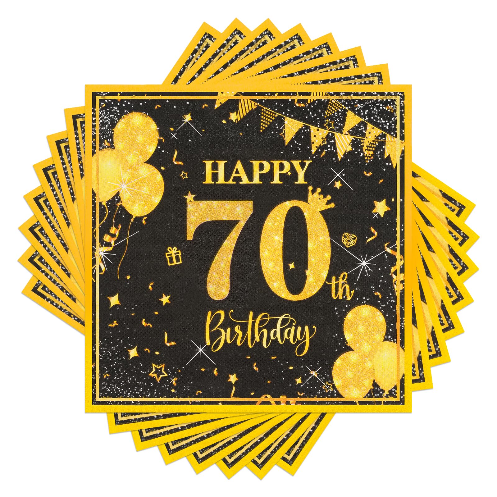 40Pcs 70th Birthday Napkins,Black Gold 80th Birthday Decorations