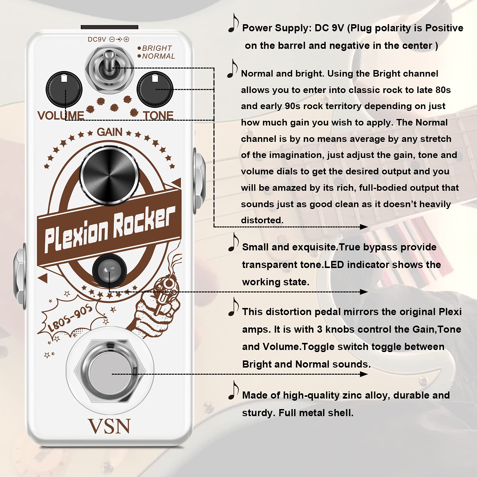Amazon.com: VSN Distortion Pedal Plexion Effect Pedal for Guitar