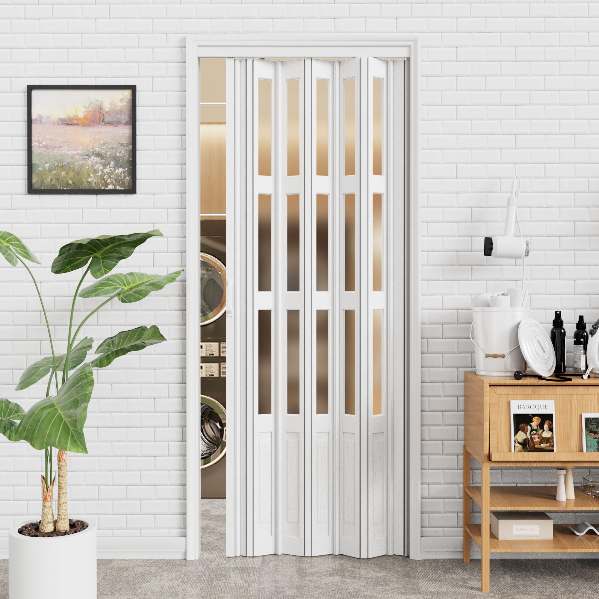 CRUTOP Frosted Glass Accordion Door
