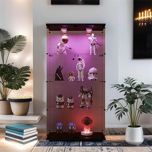 Miniatura 16 de Vitrina de cristal con luces LED y cerradura, vitrina Curio de 4 niveles con puerta de cristal, estantería de pie para sala de estar, dormitorio,
