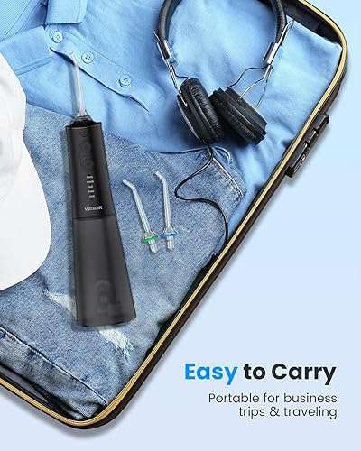 Miniatura 7 de Irrigador dental de agua, hilo dental inalámbrico, 9 puntas de chorro, 5 modos de 10.1 fl oz IPX7 impermeable, irrigador oral portátil recargable