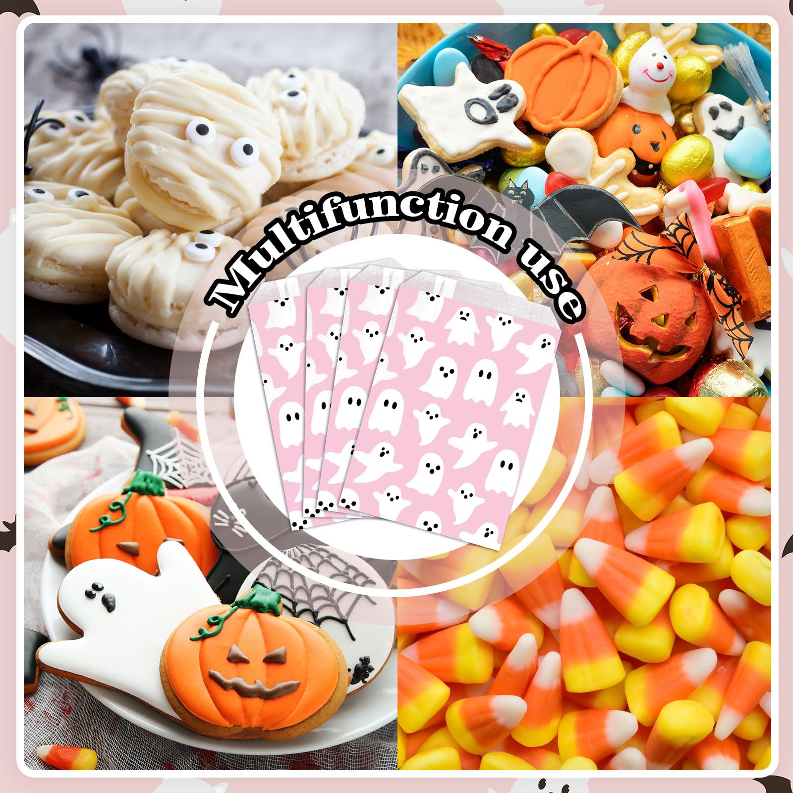 Whaline 100 Pcs Halloween Poly Mailers 10x13 Inch - Ghost Pumpkin Candy Design