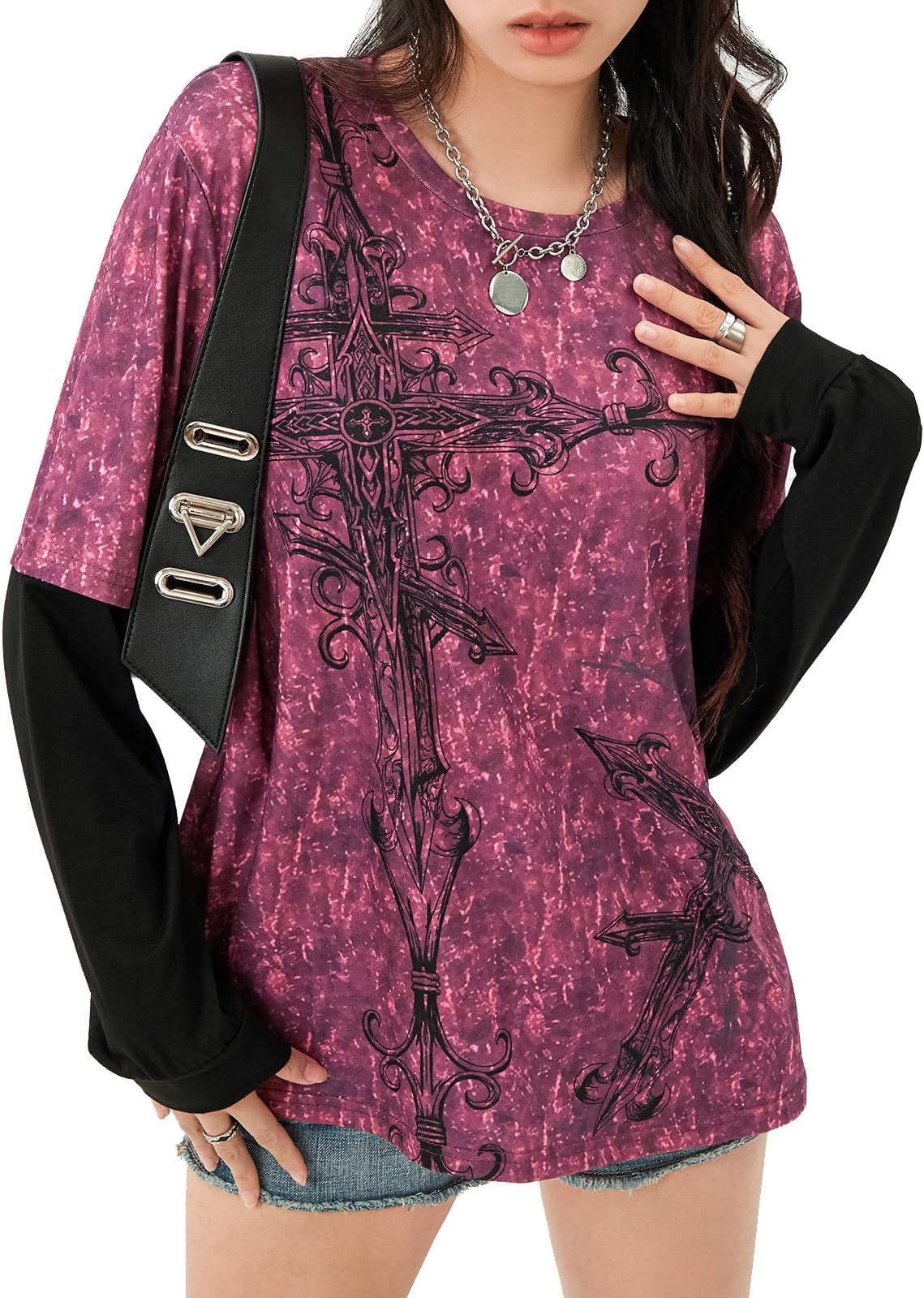 Women Halloween Gothic Clothes Y2k Fairy Grunge Shirts Vintage Harajuku Long Sleeve Shirts Graphic Tees Streetwear