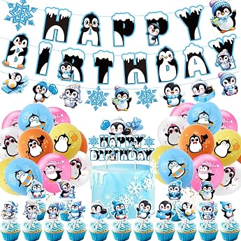 Penguin Birthday Decoration Doyomtoy Penguin Balloons Party Supplies Birthday Banner Cake Topper Birthday Party for Penguins Decoration Pack of 37
