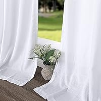 Vista 7 de Cortinas blancas estilo casa de campo de 108 pulgadas de largo para la sala de estar; juego de 2 paneles con pestaña trasera, bolsillo para barra