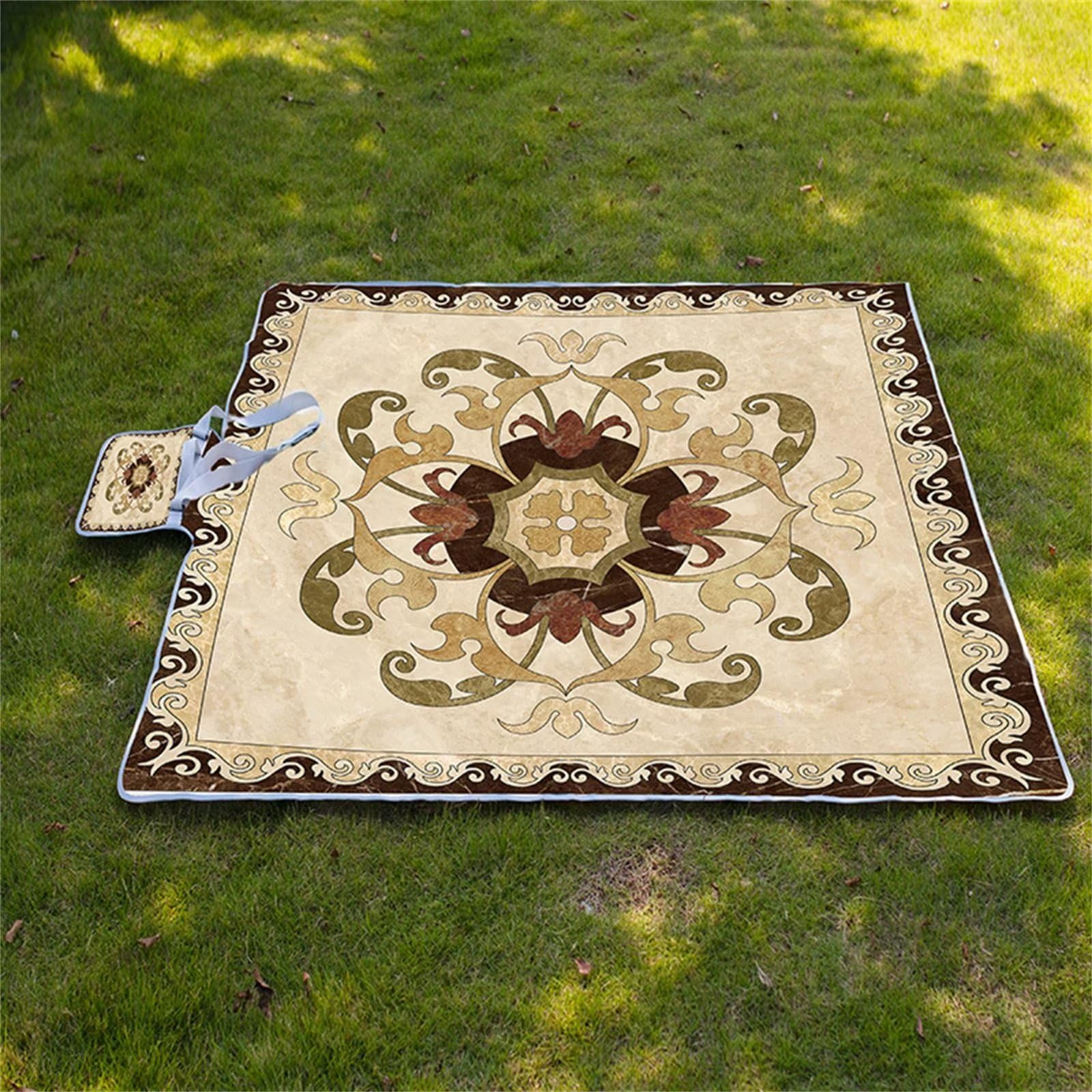 Manta Picnic Impermeable 180x200cm,Lavable Picnic Blanket,Ultrasónica Mantel Picnic,con Mango Multifunción para Acampar Playa Parque de Senderismo,Flores Vintage