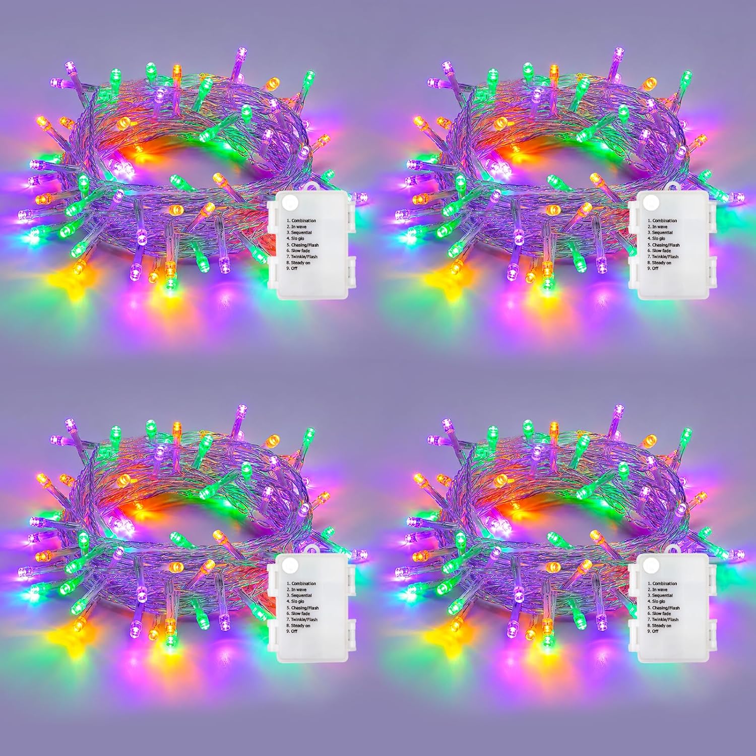 YEGUO 4 Packs Each 16ft 50 LED Clear Wire Christmas Lights OPG