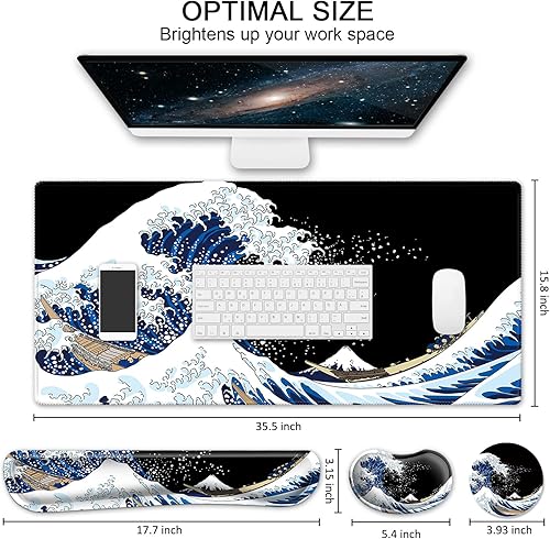 Miniatura 7 de Juego de alfombrillas de mouse para teclado, alfombrilla de mouse grande para juegos + reposamuñecas para teclado + juego de posavasos, 4