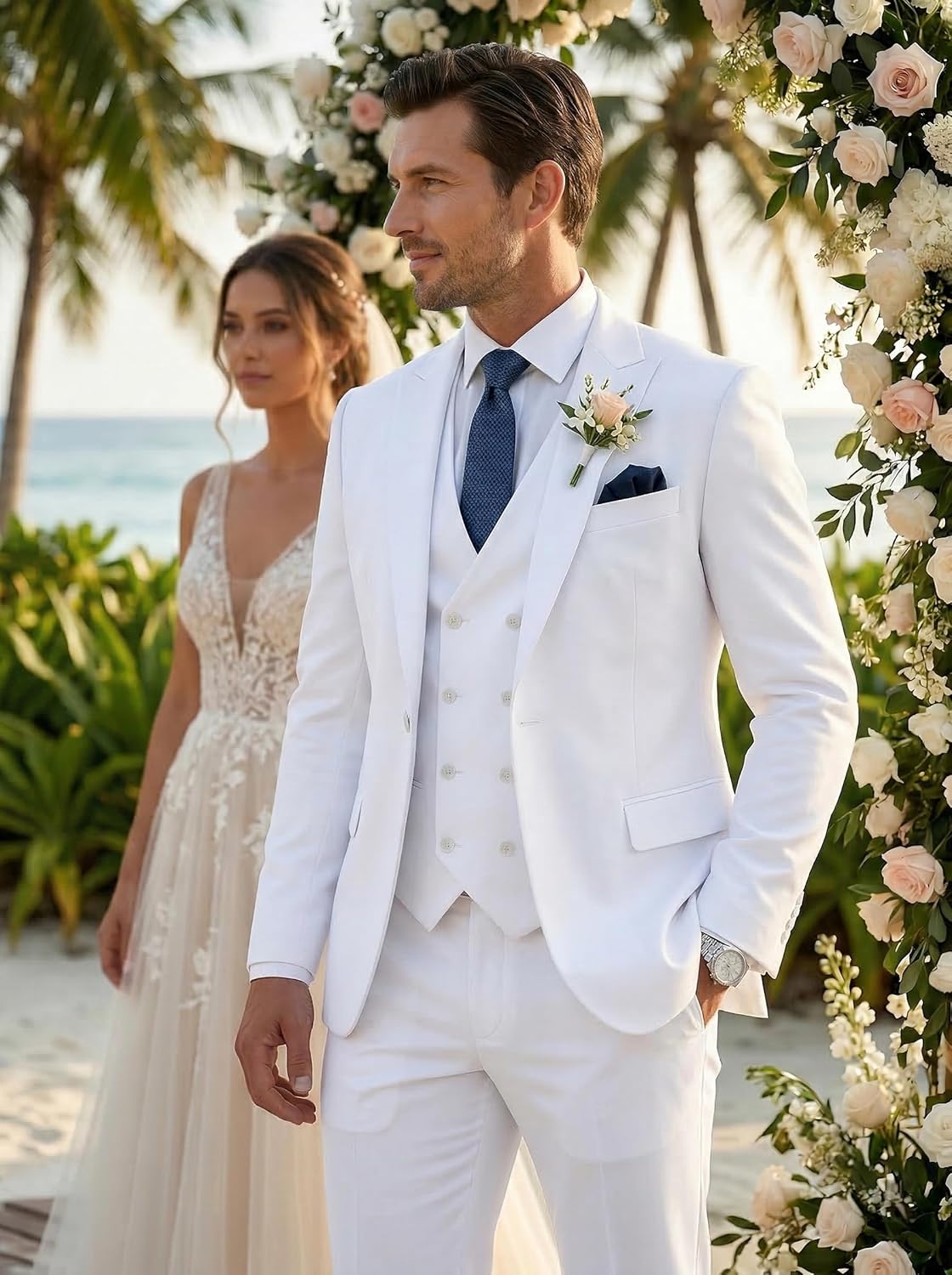 Suit for Men Wedding Slim Fit 3 Piece Set Blazer Jacket Vest Pants Tuxedo Suits for Groomsmen Business Prom Party Sport Coat