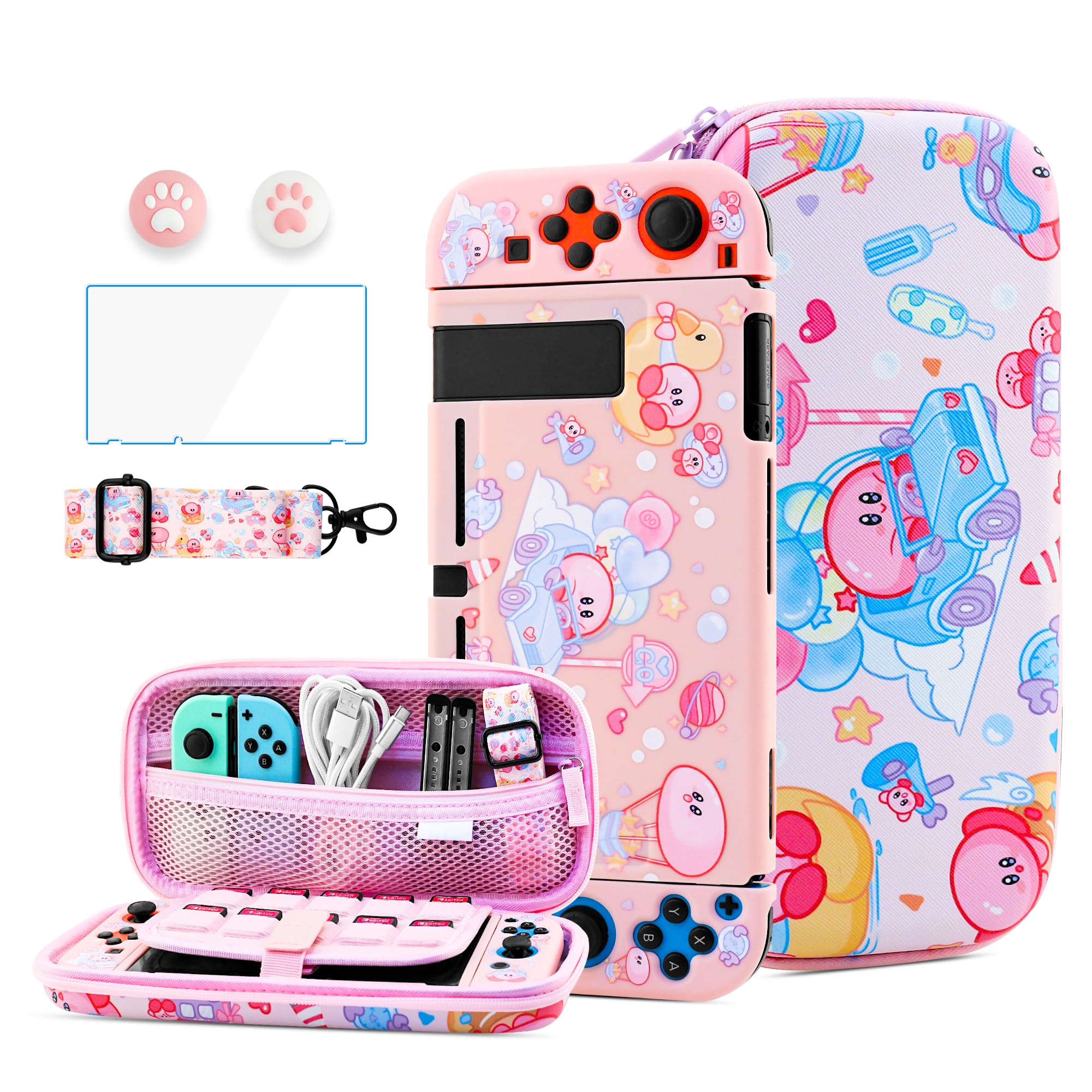 HYPERCASE Pink Anime Switch Carrying Case Kit with Cute Travel…
