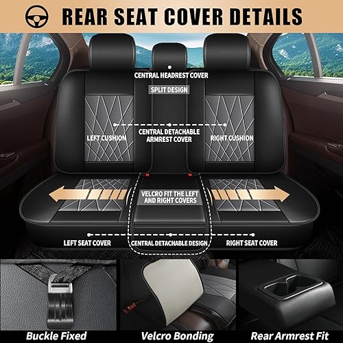 Miniatura 2 de Juego completo de fundas de asiento de automóvil, 5 asientos, fundas de asiento de cuero Fuax para Ford Ranger 2019-2024 2025 (no compatible con #
