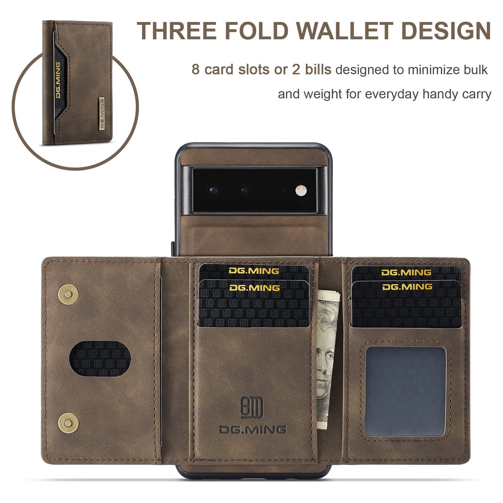 UEEBAI Custodia a portafoglio per Google Pixel 7 Pro, retro con 9 scomparti per carte di credito, tasca con cerniera, in pelle PU, chiusura magnetica