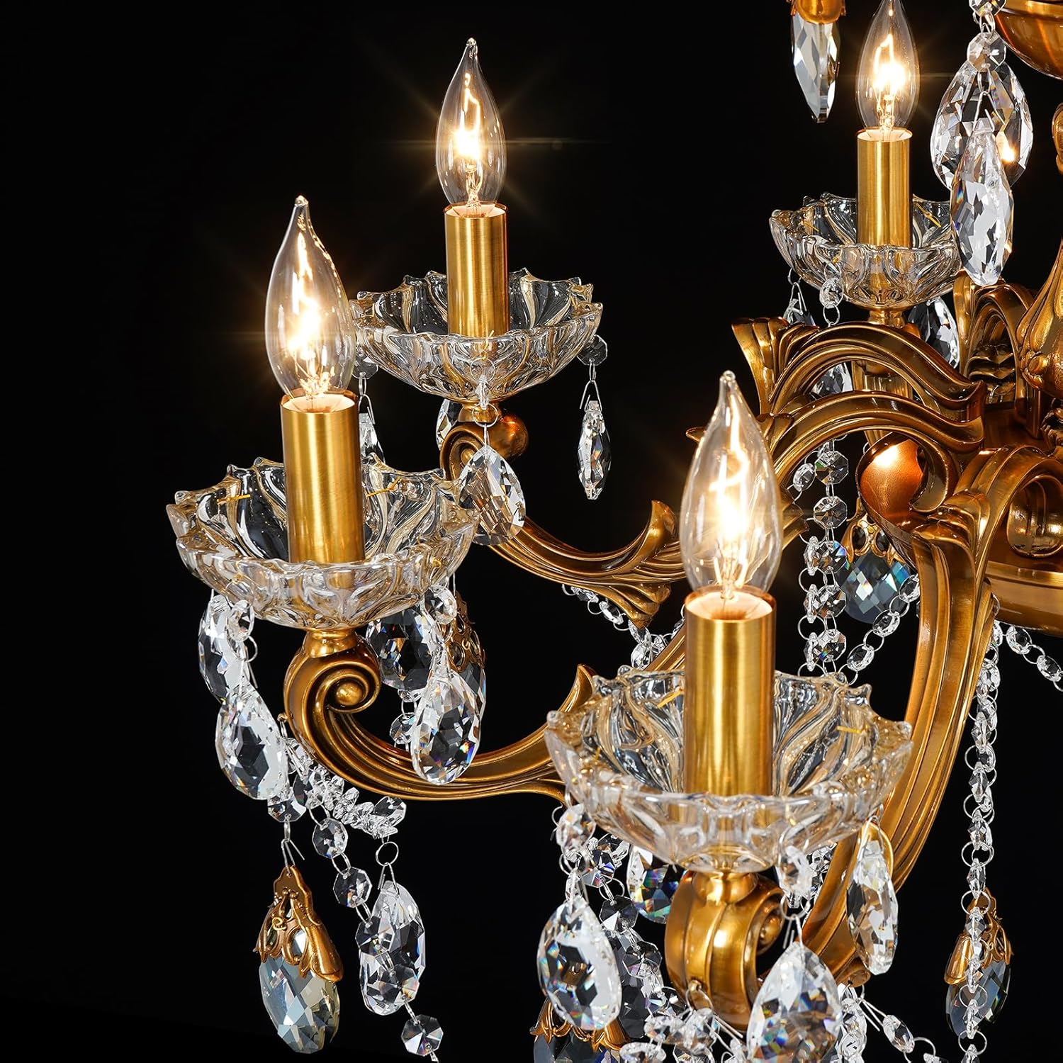 Modern Vintage Gold Crystal Chandelier Lighting for Dining Room Entryway Foyer Hanging Pendant Light Fixture Retro Candle Design Antique Classic