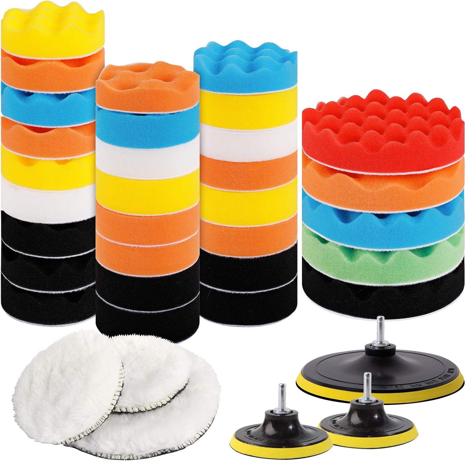 Benavvy 39pcs Drill Polishing Pad Kit, 2 in 1 Car Foam Drill, 7pcs 5" & 31pcs 3" Buffing Pads Compound Automotive Polisher for Drill : Automotive