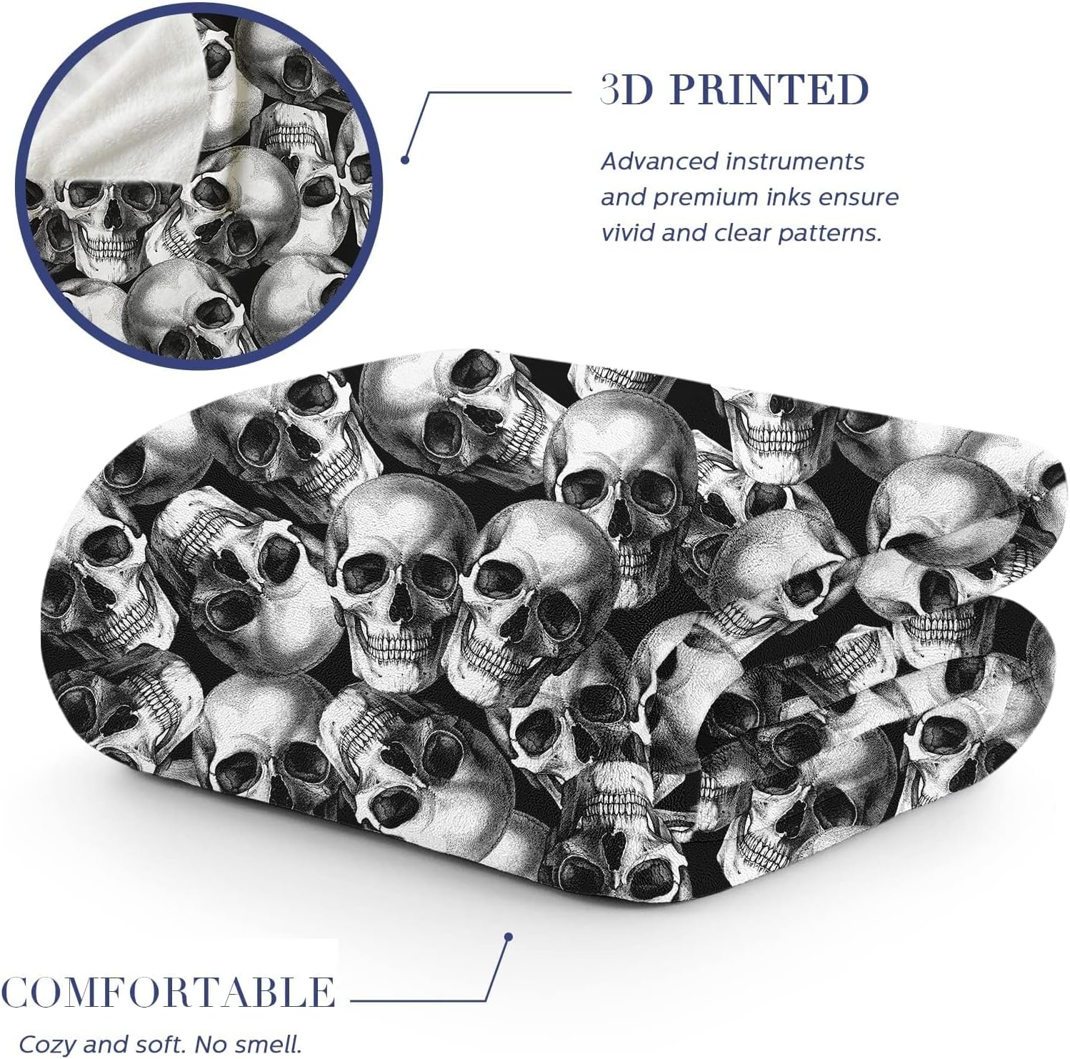 Super Soft Flannel Fleece Throw Blanket, Lightweight Sherpa Blankets Comfortable Bed Throws 3D Printed Blanket for Couch/Chair/Sofa/Bed/Dorm/Bedroom/Home (Retro Skulls)