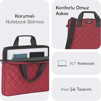 MACK Iksy MCC-902 Laptop Çantası, Erkekler ve Kadınlar için Profesyonel Bilgisayar Çantası, 13,3 inç - 14.1 inç Notebook Çantası, Evrak Çantası, Kırmızı