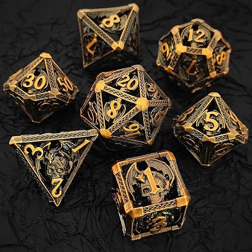 Miniatura 10 de AHDKEJG DND - Juego de dados D&D, 7 piezas de metal hueco de mazmorras y dragones poliedro con bolsa de dados de regalo, RPG, MTG, juego de rol,