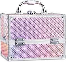 Frenessa Vanity Case Makeup Case Makeup Box Organiser 4 Trays Lockable Beauty Box Make up Organiser Storage, Pink