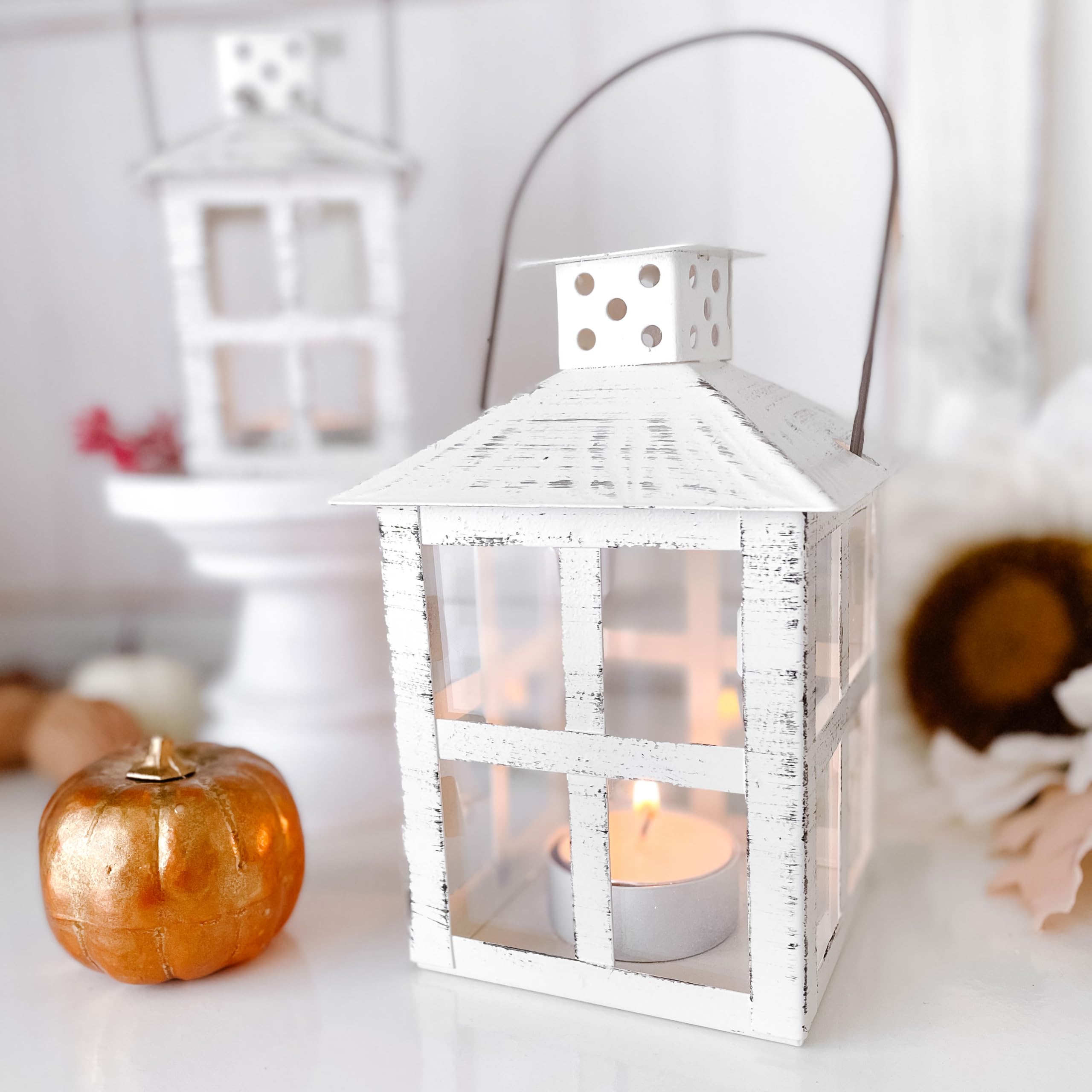 Kate Aspen White Set Of 6 Vintage Distressed Rustic Candle Holder Decorative Lantern (6 Inch), Wedding Decoration, Centerpiece, Farmhouse Decor, Shelf Decor