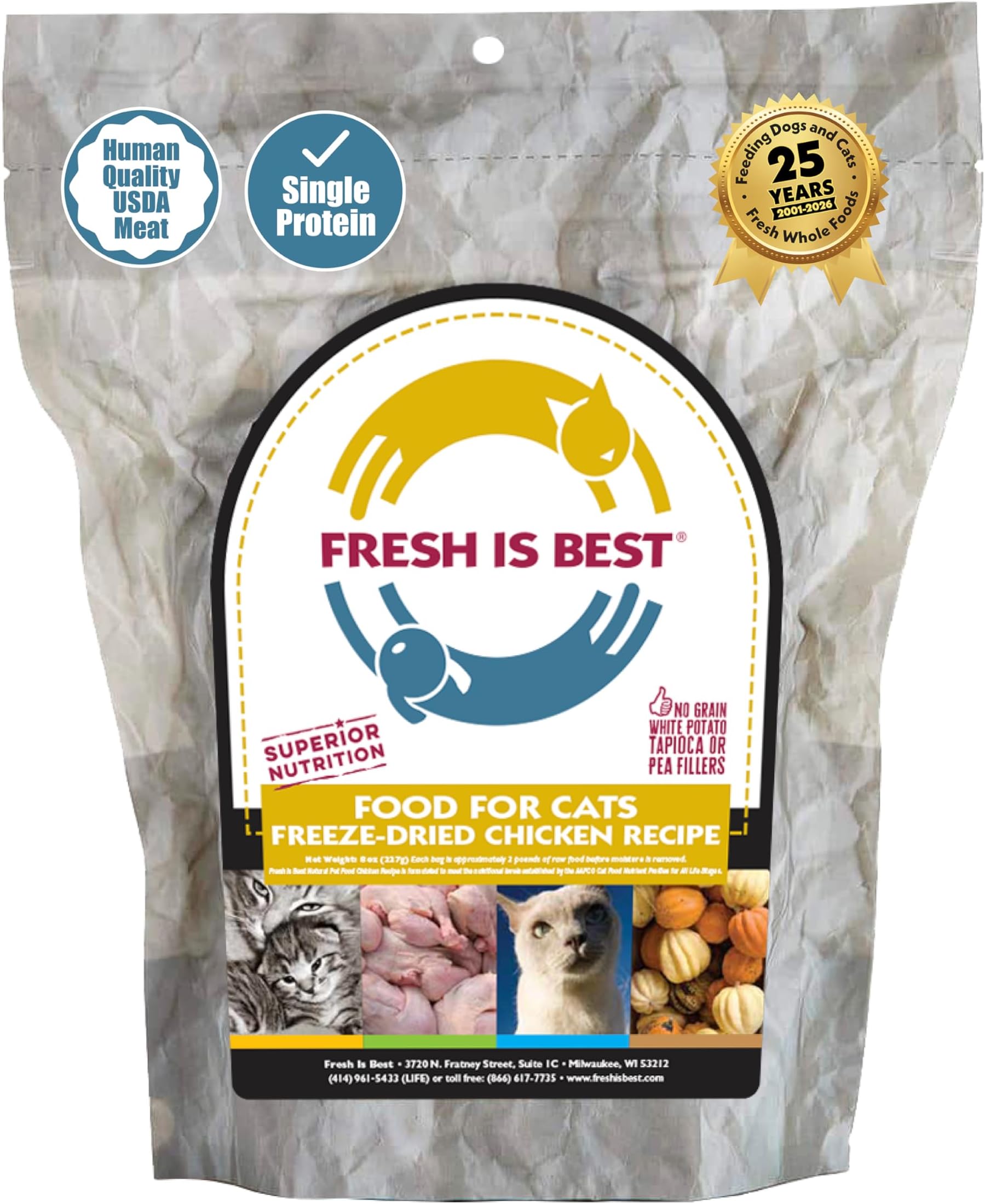 Chicken Freeze Dried Cat Food โ Raw Cat Food for Kittens & Adult Felines โ High-Protein Freeze Dried Raw Chicken in Resealable Zipper Bag โ Made in the USA โ 8 oz